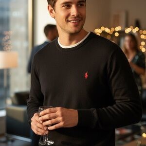 Polo by Ralph Lauren Black Crewneck Sweater with Red Logo